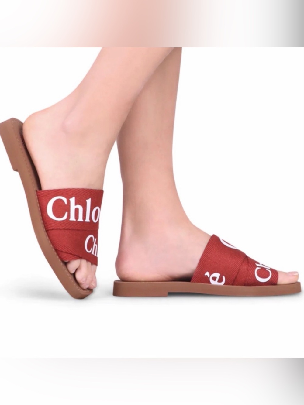 Chloé Red Logo Slide Sandals